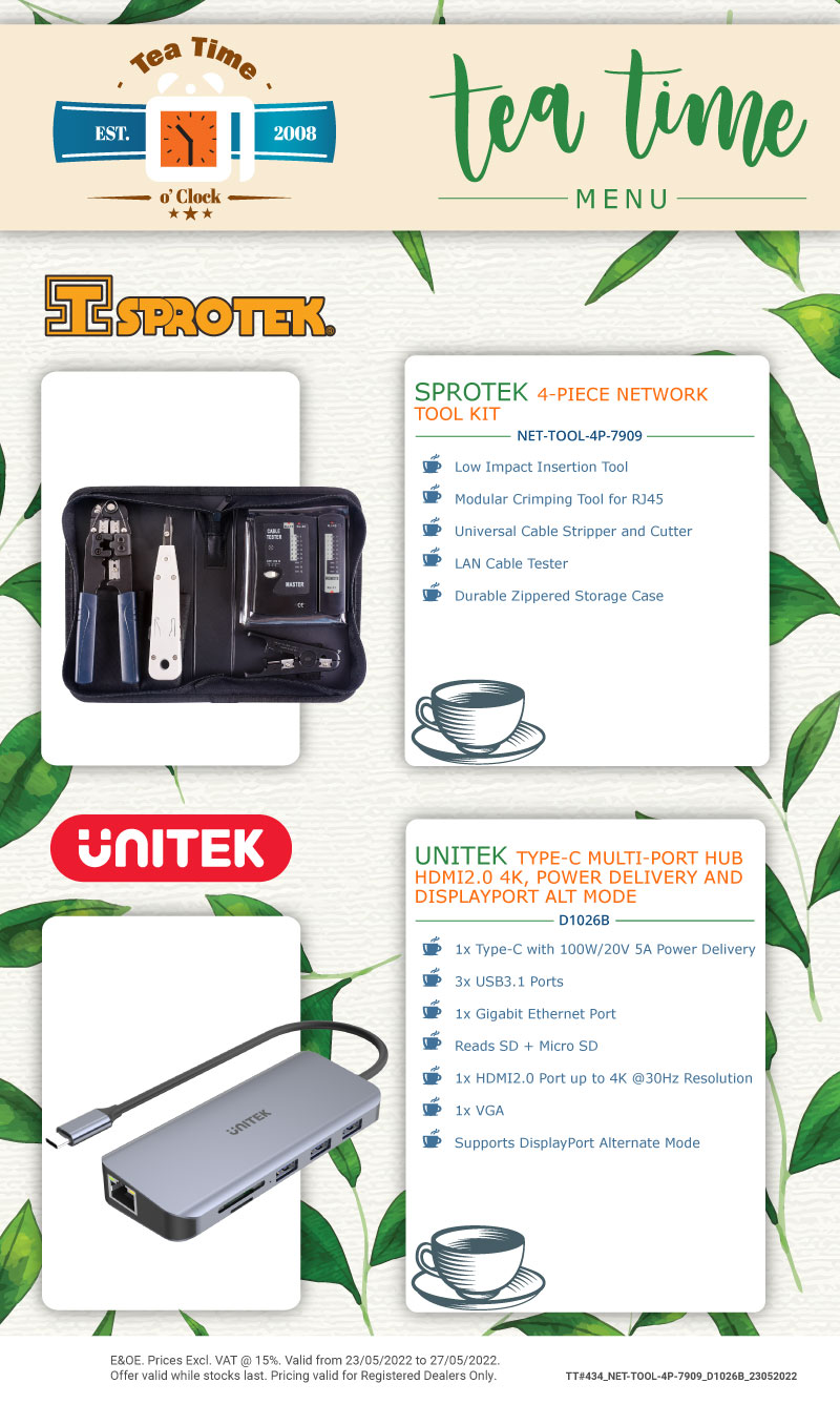[TEA TIME O’CLOCK #434]  SPROTEK and UNITEK bring you a 4-Piece Network Tool Kit and Type-C Multi-Port Hub☕