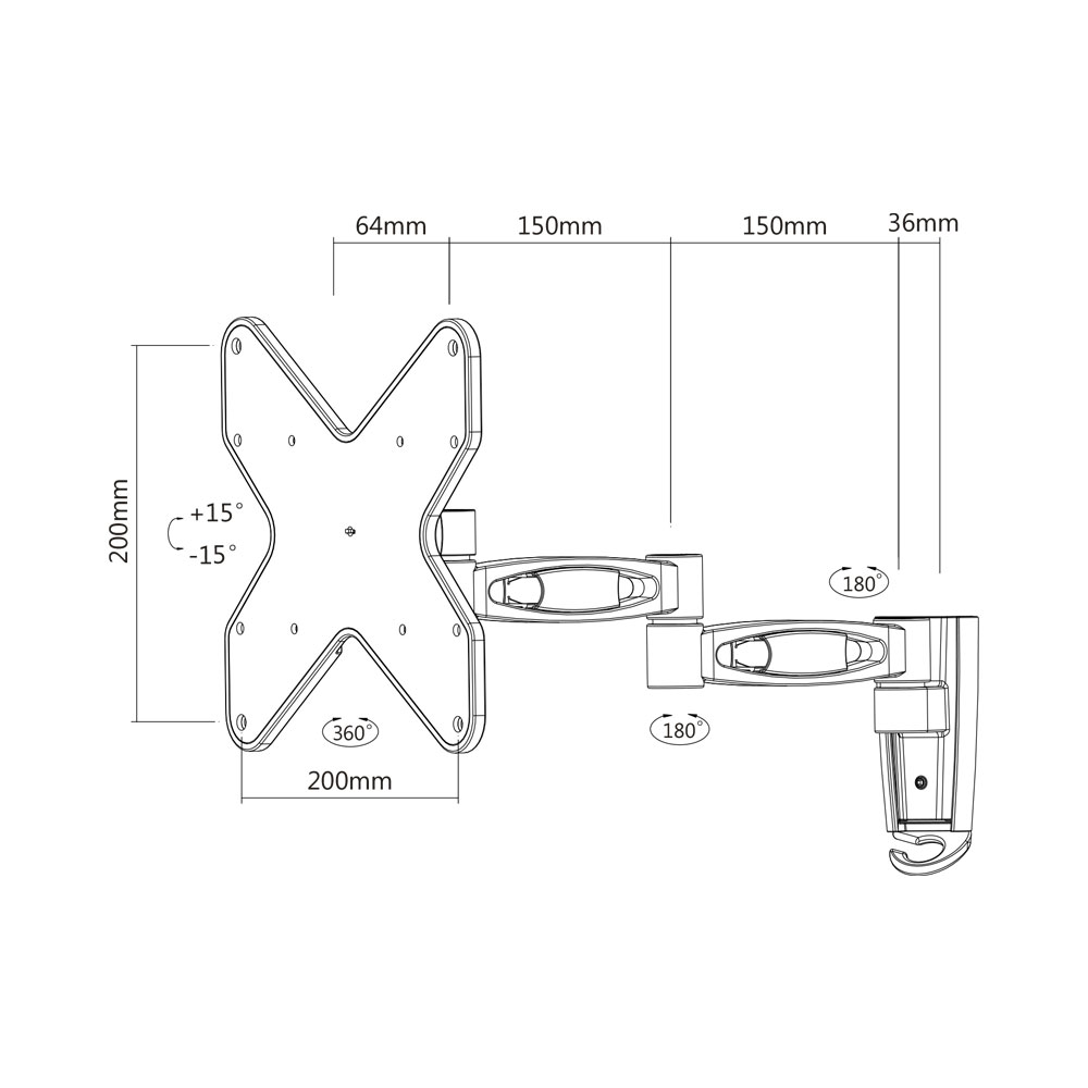 BRACKET - SOLID ALUMINIUM FULL-MOTION WALL MOUNT - For most 23''-42'' LED, LCD flat panel TVs - Image 3