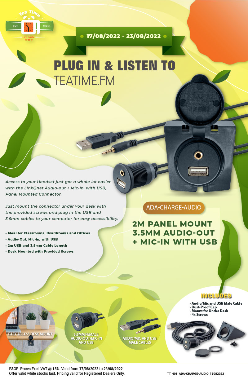 [TEA TIME O’CLOCK #491] LinkQnet 2m Panel Mount 3.5mm Audio-out + Mic-in with USB ☕