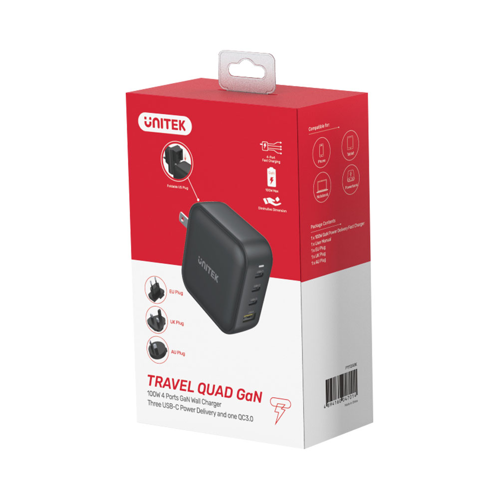 UNITEK 100W 4-PORTS GAN POWER DELIVERY CHARGER WITH QC3.0 (P1112ABK) - Image 6