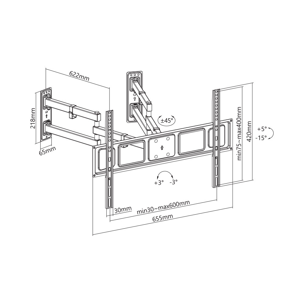 LINKQNET LPA63-466C | 32-70" FULL-MOTION CORNER MOUNT BRACKET - Image 8