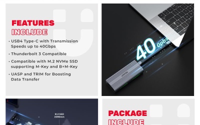 [UNITEK] M.2 SSD Enclosure – USB4.0/Thunderbolt 3 Data Transfer up to 40Gbps