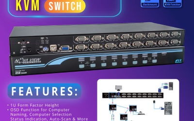 [REXTRON] 1U VGA KVM Switch | Easily Control, Switch and Manage Multiple Computers or Servers!
