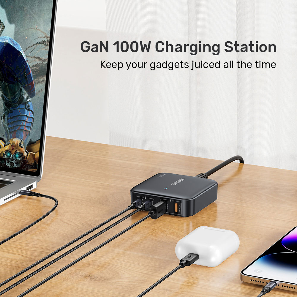 UNITEK P1229ABK | 4-PORT 100W SMART DESKTOP GAN III CHARGING STATION - Image 5