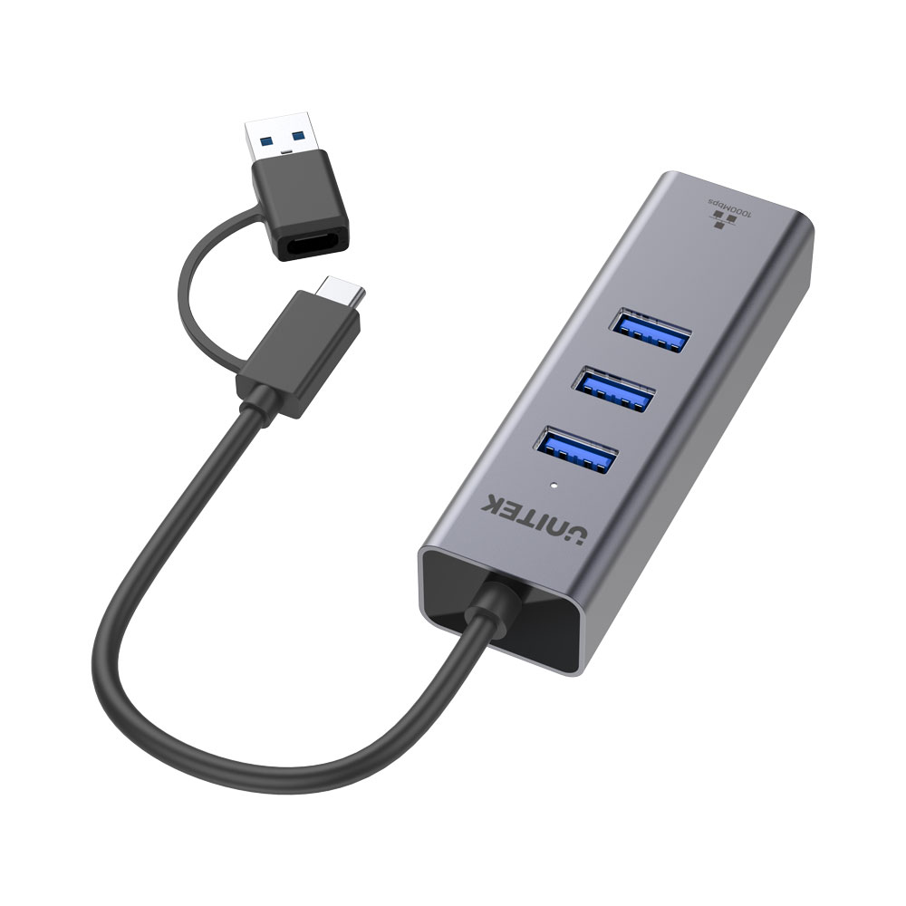 UNITEK Y-3088B | 3-PORT USB3.0 HUB WITH GIGABIT ETHERNET AND TYPE-C TO TYPE-A ADAPTER - Image 3