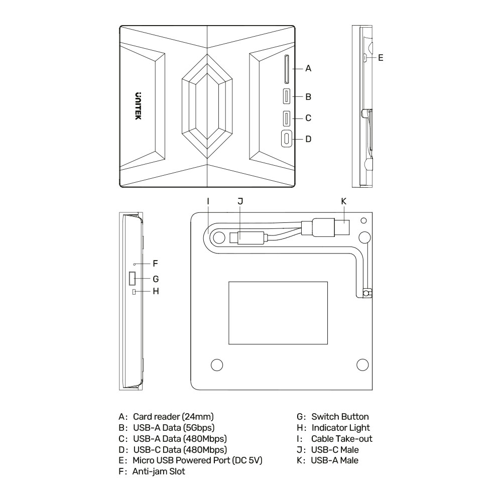 UNITEK T1037A | USB TYPE-A/C EXTERNAL OPTICAL DRIVE WITH USB HUB - Image 3