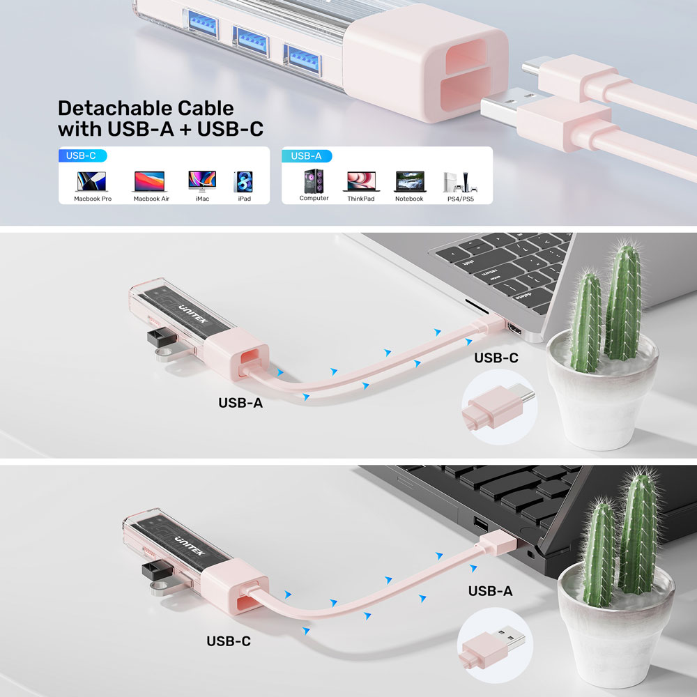 UNITEK H1319A | USB TYPE-C TO 4-PORT USB3.0 HUB WITH BI-DIRECTIONAL DETACHABLE CABLE - Image 5