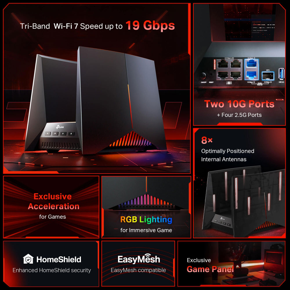 TP-LINK ARCHER GE800 | BE19000 TRI-BAND WI-FI 7 GAMING ROUTER - Image 5