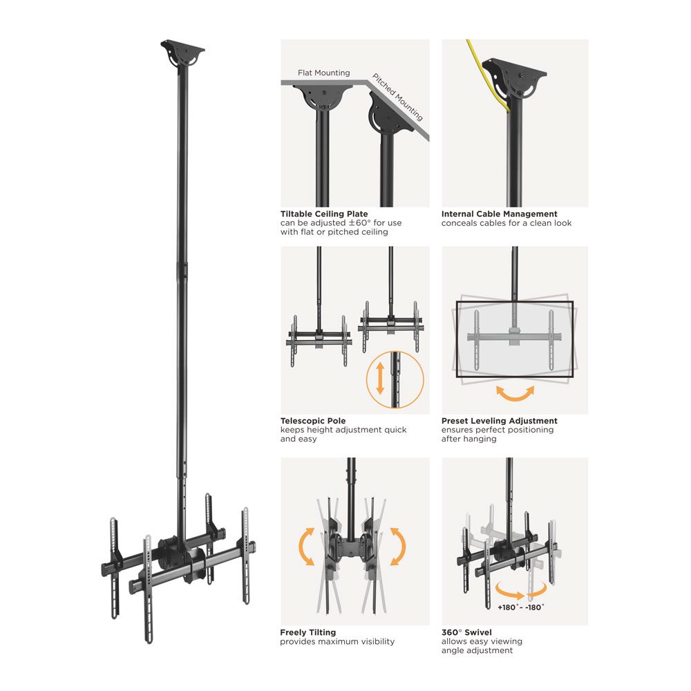 LINKQNET PLB-CE946-01LD | 37-70" BACK-TO-BACK FLAT PANEL LONG TELESCOPIC CEILING MOUNT BRACKET - Image 5