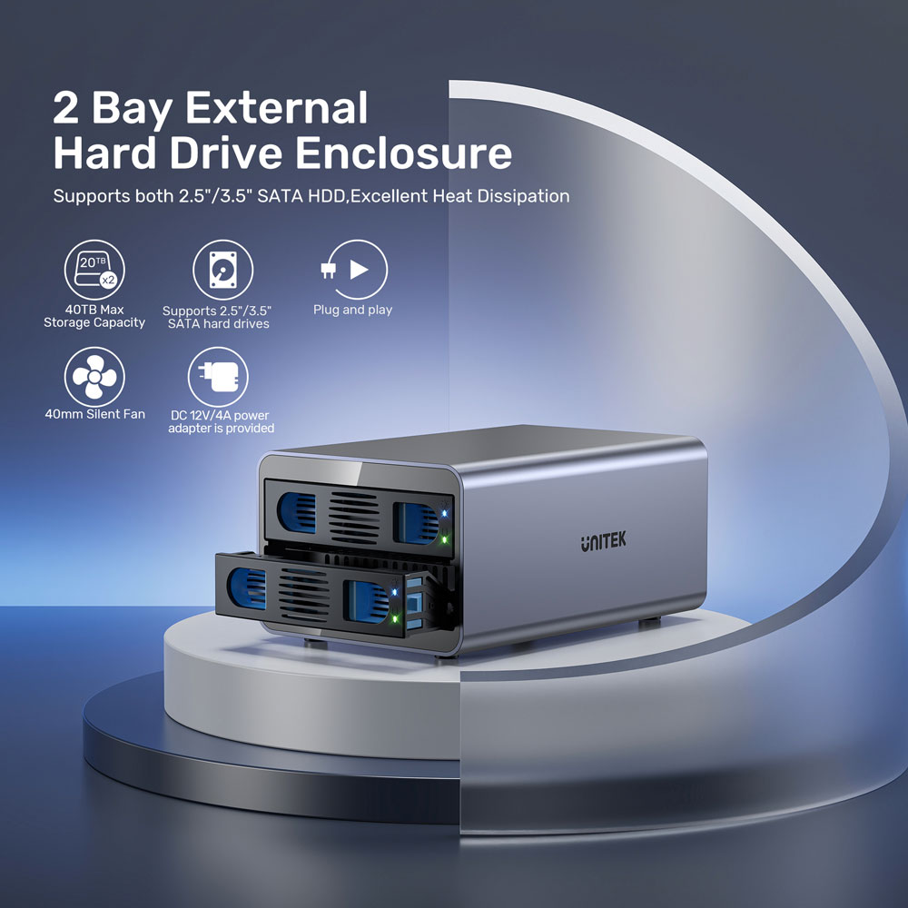 UNITEK S1308A | 2-BAY USB3.0 3.5 INCH HARD DRIVE ENCLOSURE - Image 5