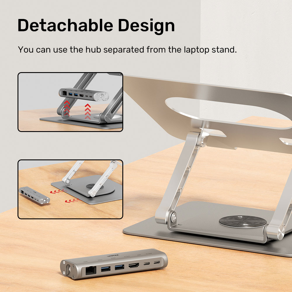 UNITEK D1109B | 17” UNIVERSAL NOTEBOOK/LAPTOP STAND WITH 360° ROTATING BASE AND PORT REPLICATOR - Image 11