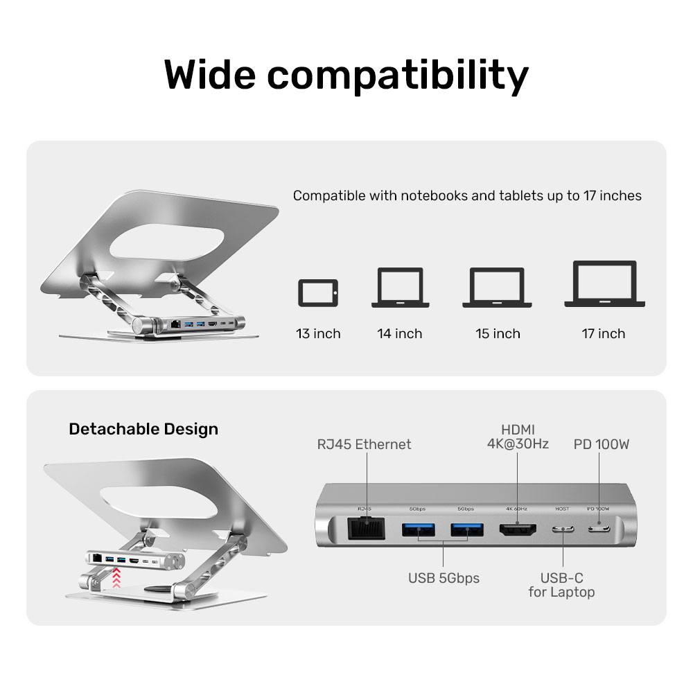 UNITEK D1109B | 17” UNIVERSAL NOTEBOOK/LAPTOP STAND WITH 360° ROTATING BASE AND PORT REPLICATOR - Image 5