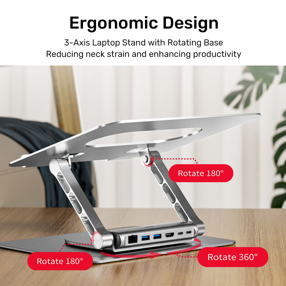 UNITEK D1109B | 17” UNIVERSAL NOTEBOOK/LAPTOP STAND WITH 360° ROTATING BASE AND PORT REPLICATOR - Image 7