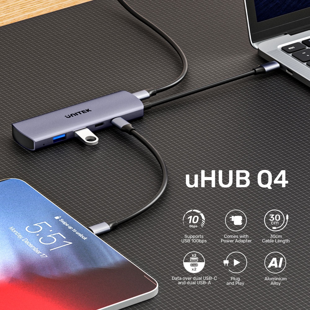 UNITEK H1112D UHUB Q4 | 10GBPS USB TYPE-C HUB WITH 2X USB TYPE-A AND 2X USB TYPE-C - Image 7