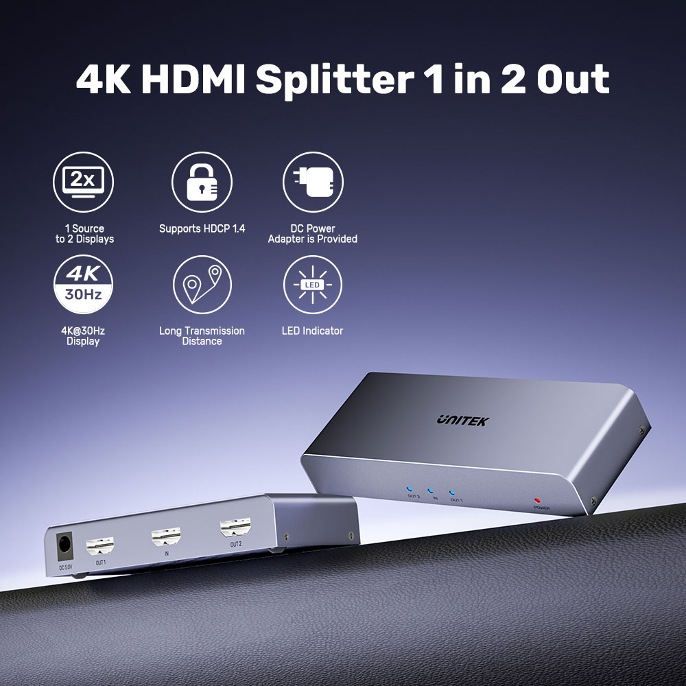 UNITEK V1130A | 1-IN 2-OUT 4K HDMI SPLITTER - Image 5