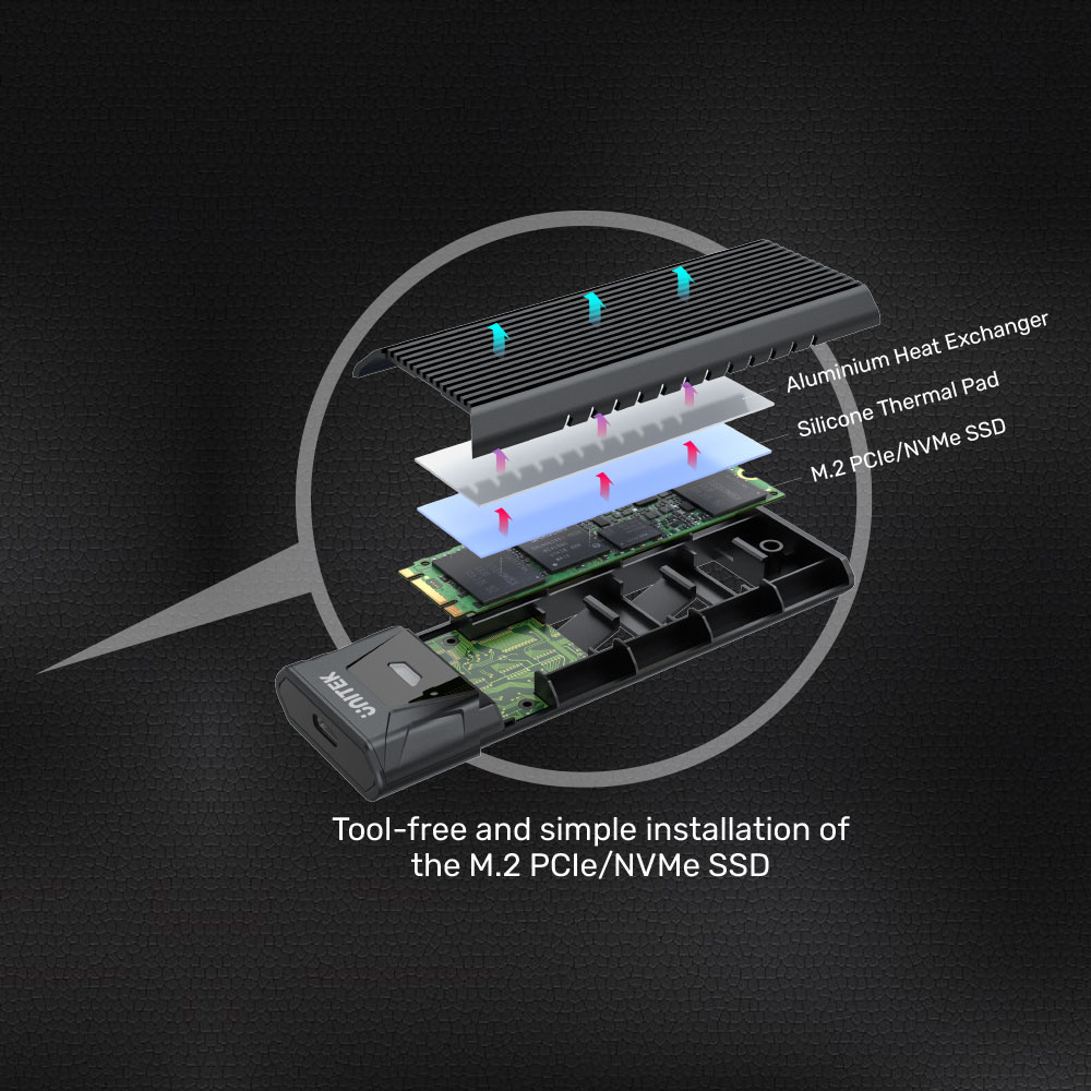 UNITEK SOLIDFORCE S1203ABK | USB3.1 GEN2 10GBPS TYPE-C TO M.2 PCIE/NVME SSD ENCLOSURE - Image 3