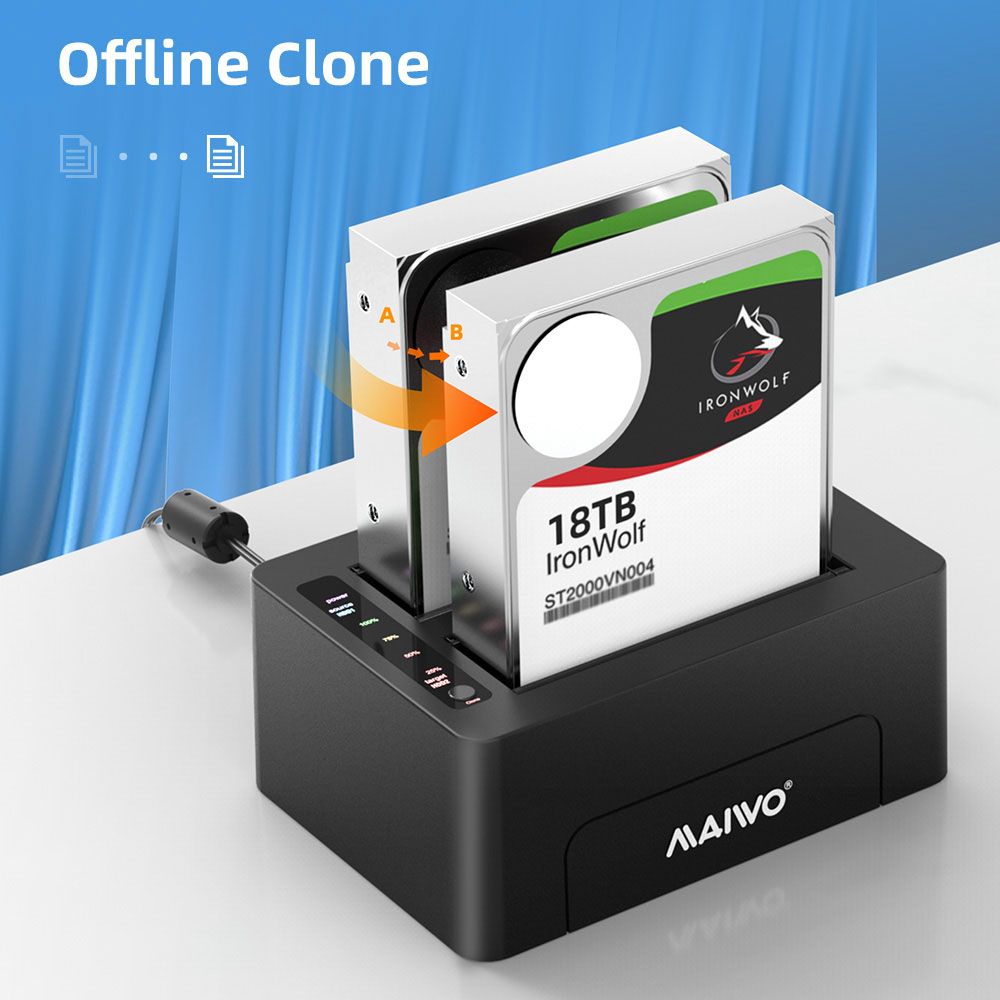 MAIWO K3082C | 2-BAY SATA HDD OFFLINE CLONE DOCKING STATION VIA USB3.2 GEN2 TYPE-C 10GBPS - Image 4